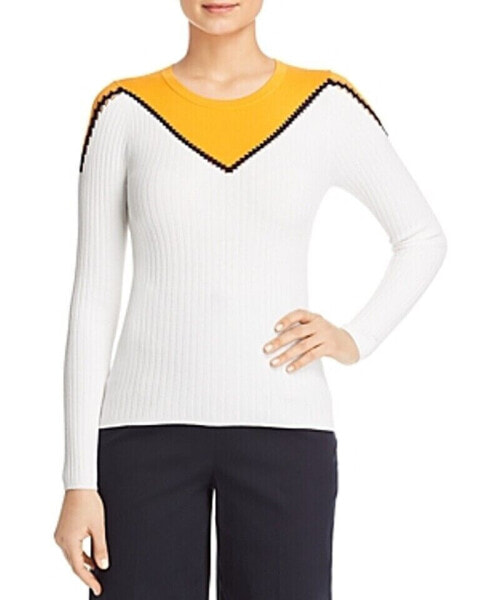 Karen Millen Color Block Crewneck Sweater White Multi L