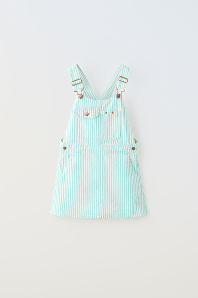 Striped denim short pinafore dress