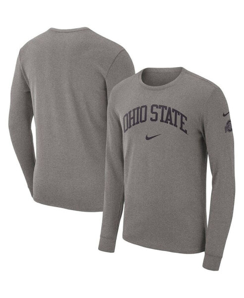 Men's Heather Gray Ohio State Buckeyes Arch 2-Hit Long Sleeve T-shirt