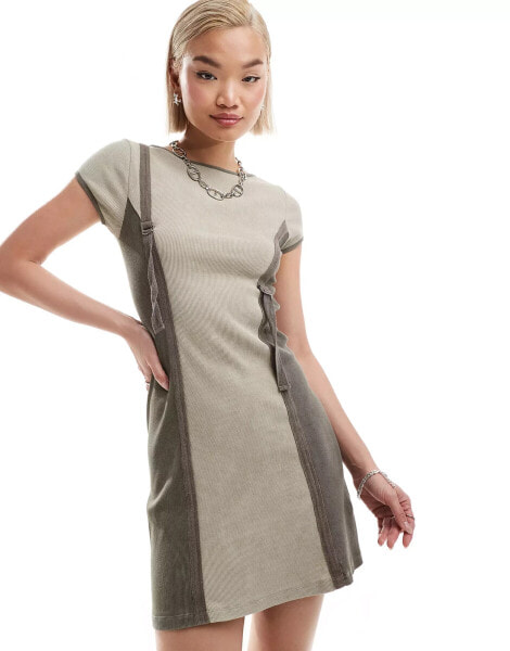 COLLUSION strap detail t-shirt mini dress in neutral