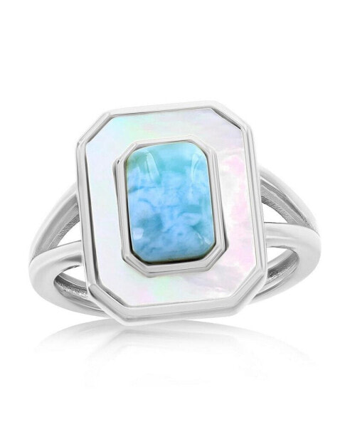 Sterling Silver Larimar & MOP Rectangle Ring