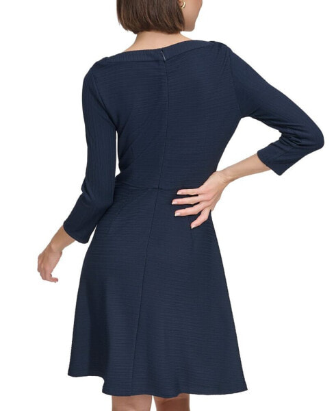 Petite 3/4-Sleeve Textured Knit Dress