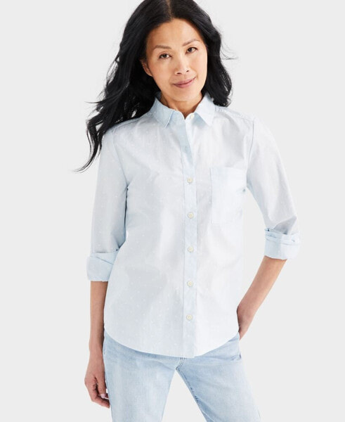 Women's Printed Cotton Poplin Button-Up Shirt, Created for Macy's