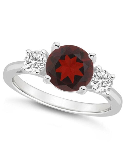 Women's Garnet (2-1/2 ct.t.w.) and White Topaz (2/3 ct.t.w.) 3-Stone Ring in Sterling Silver