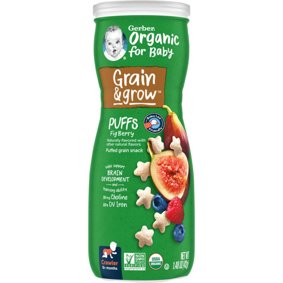 Organic for Baby, Grain & Grow, Puffs, Puffed Grain Snack, 8+ Months, Fig Berry, 1.48 oz (42 g)