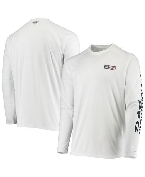 Men's White New York Yankees Americana Terminal Tackle Omni-Shade Raglan Long Sleeve T-shirt