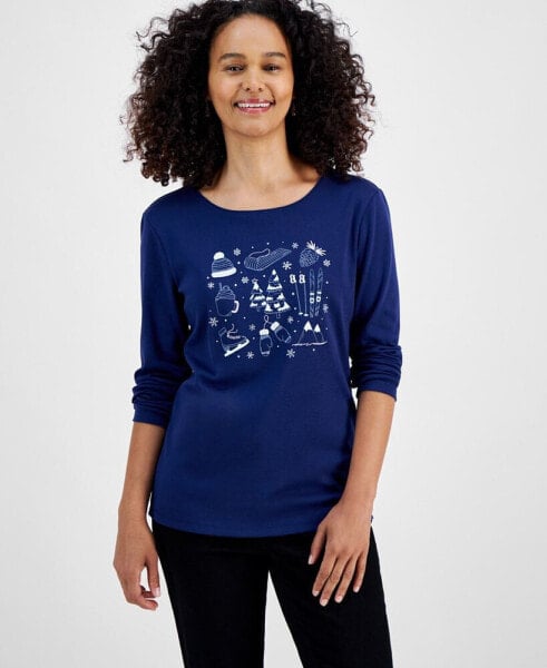 Women's Snowy Day Long-Sleeve Top, Created for Macy's