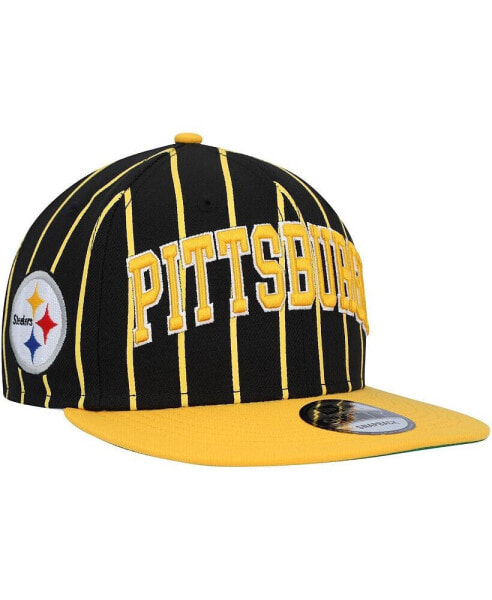 Men's Black, Gold Pittsburgh Steelers Pinstripe City Arch 9Fifty Snapback Hat
