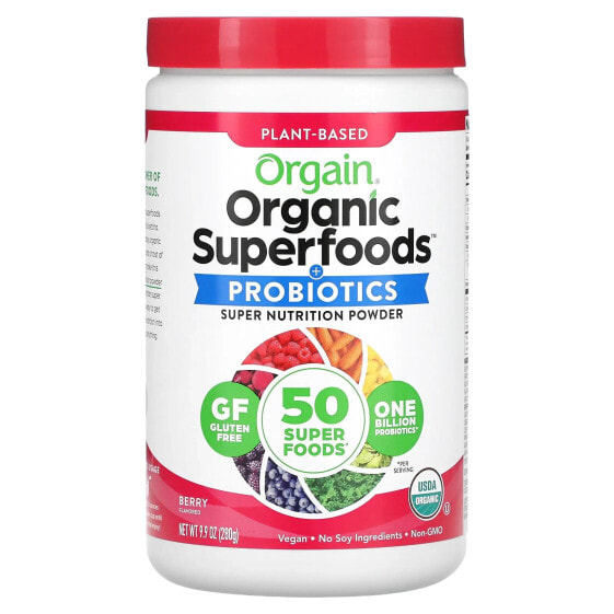 Orgain, Organic Superfoods, с пробиотиками, суперпитательный порошок, ягодный вкус, 280 г (9,9 унции)