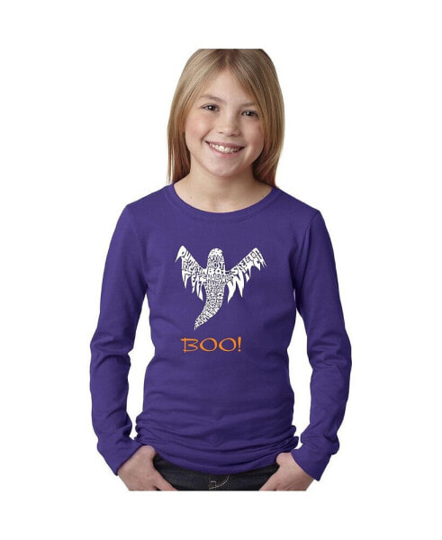 Child Halloween Ghost - Girl's Word Art Long Sleeve T-Shirt