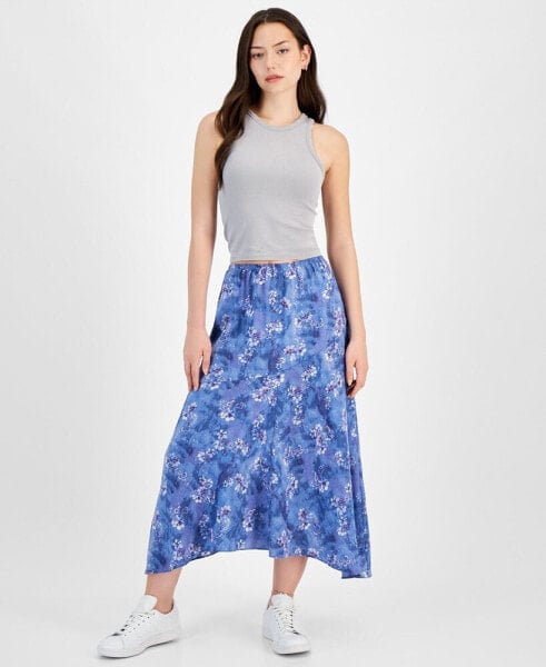 Juniors' Printed Asymmetric Maxi Skirt