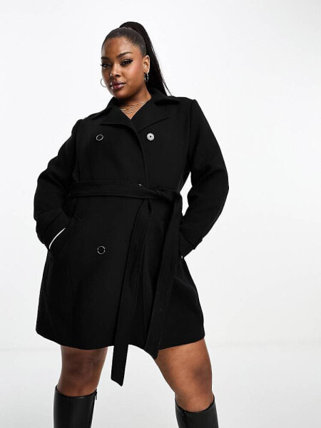 Forever New Curve formal wrap short coat in black