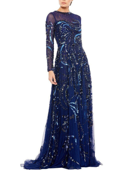 Mac Duggal Embellished Illusion High-Neck A-Line Gown Women's