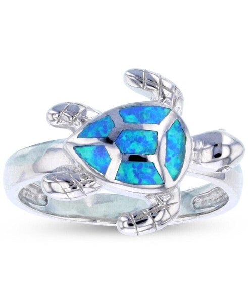 Lab-Grown Opal Inlay Turtle Ring in Sterling Silver