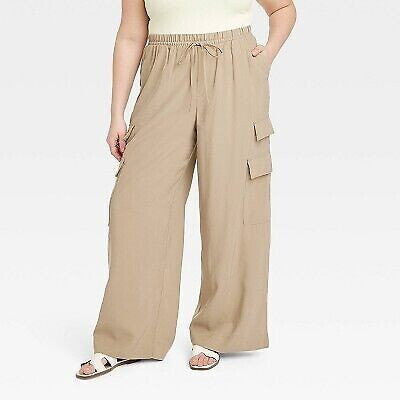 Women's High-Rise Wide Leg Cargo Pants - A New Day Light Brown XXL