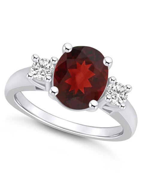 Garnet and Diamond Ring (3-1/10 ct.t.w and 1/3 ct.t.w) 14K White Gold