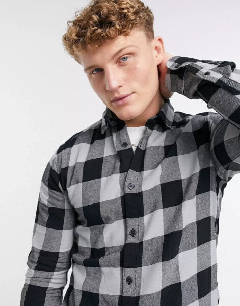 Only & Sons check shirt in grey brushed cotton