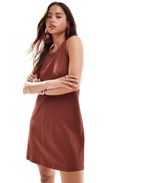 ASOS DESIGN twist back column mini dress in rust