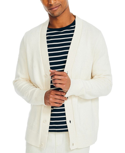 Men's Textured Anchor Button-Front Long Sleeve Cardigan Sweater