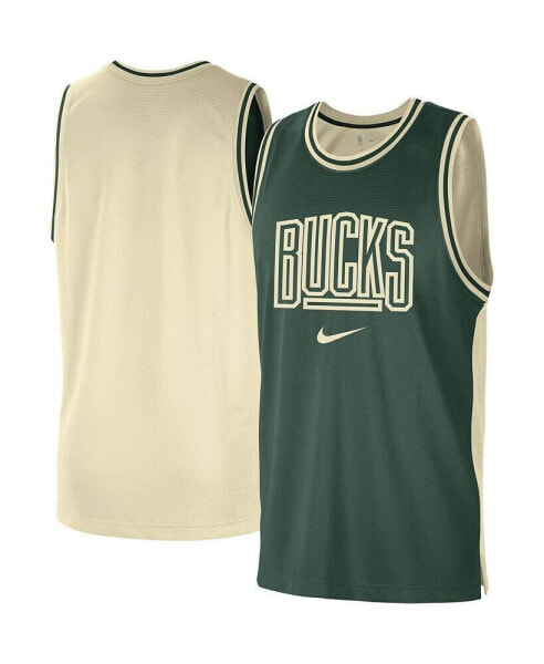 Men's Hunter Green, Cream Milwaukee Bucks Courtside Versus Force Split DNA Performance Mesh Tank Top