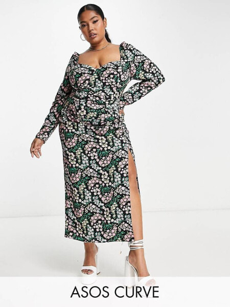 ASOS DESIGN Curve bust cup midi tea dress in ditsy floral print