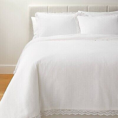 Full/Queen Lace Border Cotton Slub Comforter & Sham Set White - Threshold