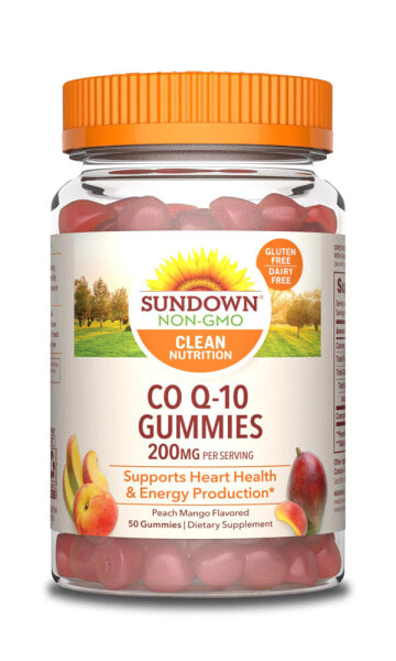 Sundown Naturals Co Q-10 Gummies Безглютеновый коэнзим Q10 для здоровья сердца 200 мг 50 жевательных капсул со вкусом персика и манго