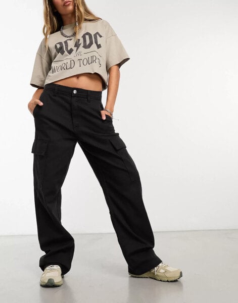 Cotton On straight leg cargo pant in black