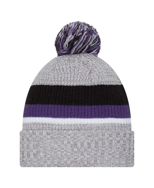 Youth Boys Heather Gray Baltimore Ravens Cuffed Knit Hat with Pom