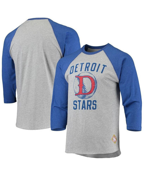 Men's Heather Gray, Royal Detroit Stars Negro League Wordmark Raglan 3/4 Sleeve T-shirt