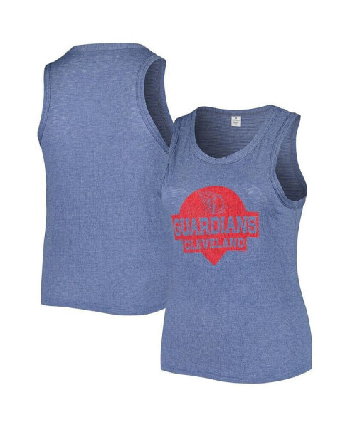 Women's Navy Distressed Cleveland Guardians Plus Size High Neck Tri-Blend Tank Top