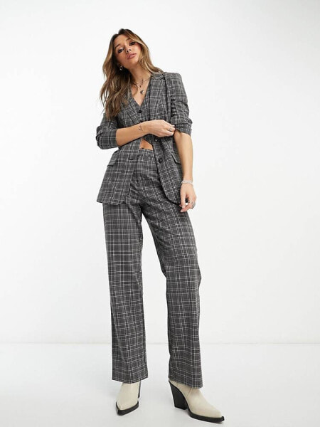 Only wide leg tailored trouser co-ord in grey pinstripe