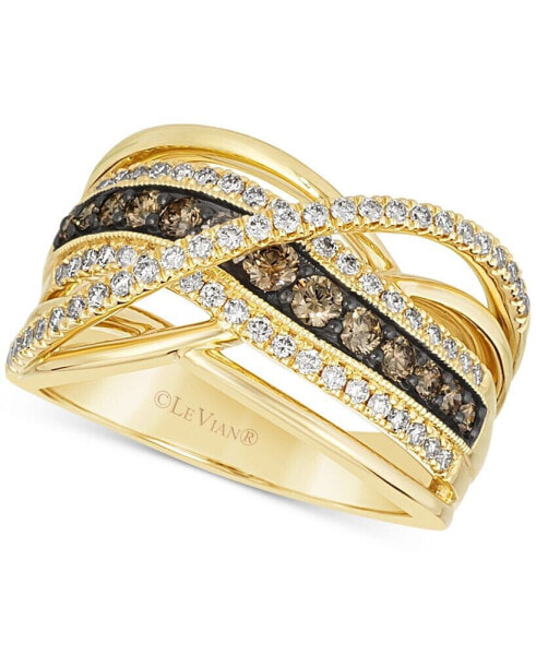 Nude Diamond™(1/2 ct. t.w.) & Chocolate Diamond®(1/2 ct. t.w.) Crossover Statement Ring in 14k Gold