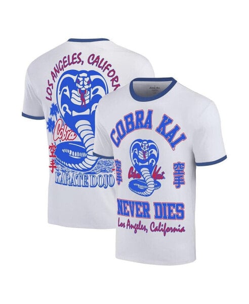 Men's White Cobra Kai Los Angeles Baseball Ringer T-Shirt