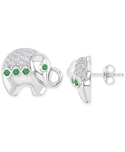 Simulated Nano Emerald (1/10 ct. t.w.) & Cubic Zirconia Good Luck Elephant Stud Earrings