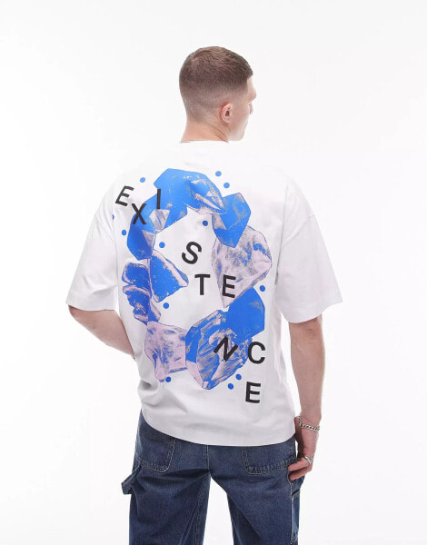 Topman extreme oversized fit t-shirt with front and back existence print in white