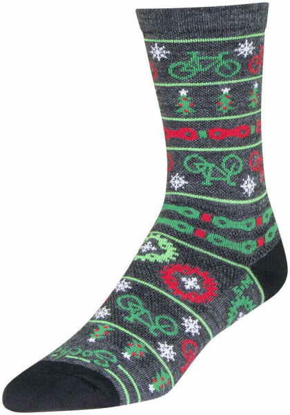 Носки теплые SockGuy Wol Ride Merry - 6 дюймов, серые/красные/зеленые, L/XL