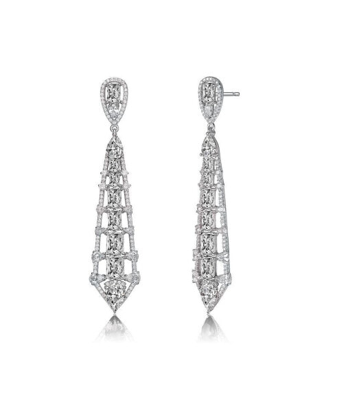 Sterling Silver and Cubic Zirconia Ladder Style Dangle Earrings