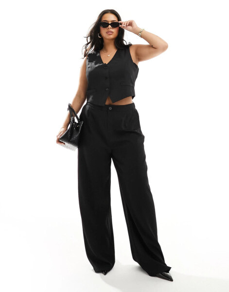 In The Style Plus tailored wide leg trouser co-ord in black