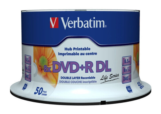 Verbatim 97693, DVD+R DL, 120 mm, Printable, 50 pc(s), 8.5 GB
