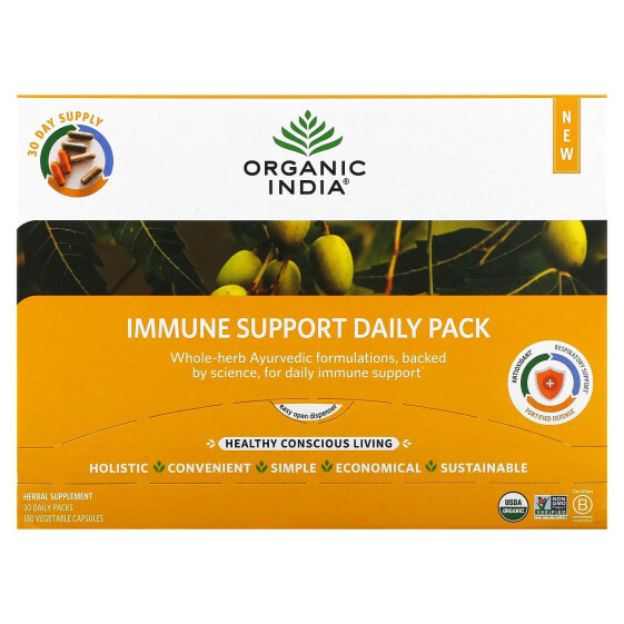 Organic India, Ежедневный пакет для поддержки иммунитета, 30 ежедневных пакетиков, 180 растительных капсул