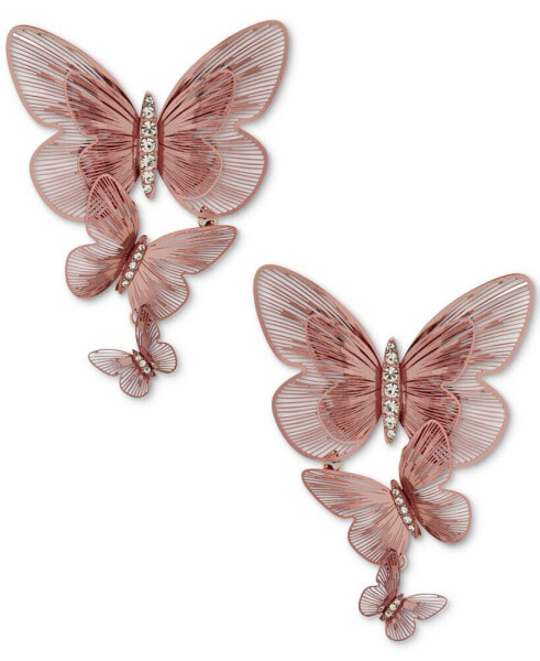 Gold-Tone Pavé Openwork Butterfly Linear Drop Earrings