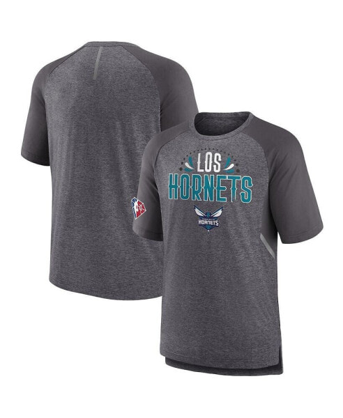 Men's Heathered Gray Charlotte Hornets 2022 Noches Ene-Be-A Core Shooting Raglan T-shirt