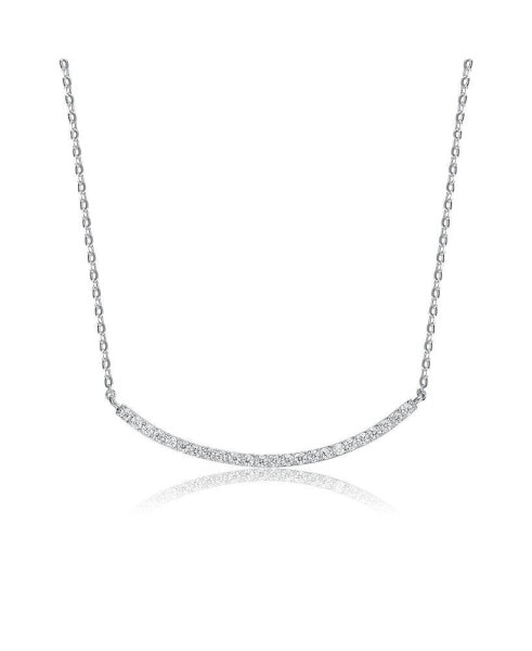 Classic Sterling Silver White Gold Plated with Cubic Zirconia Curved Bar Wedding Necklace