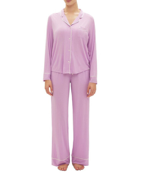 GapBody Women's 2-Pc. Notched-Collar Long-Sleeve Pajamas Set
