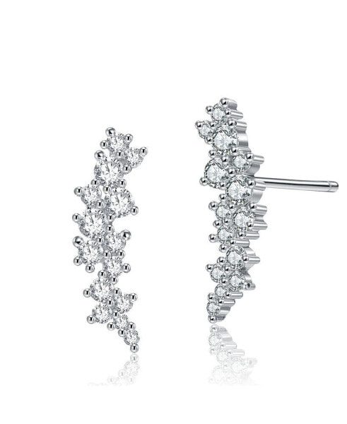 Sterling Silver with Rhodium Plated and Clear Cubic Zirconia Stud Earrings