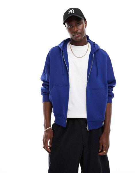 Weekday boxy fit zip through hoodie in blue