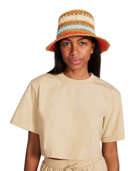 Women's Mixed-Stripe Crochet Bucket Hat
