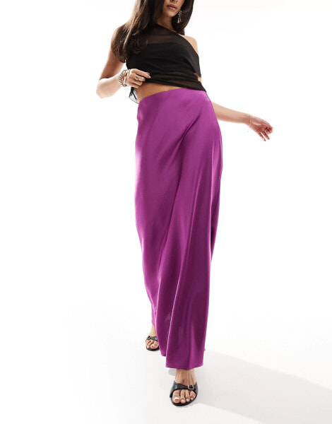 Something New X Centi Nadir satin bias maxi skirt in deep purple