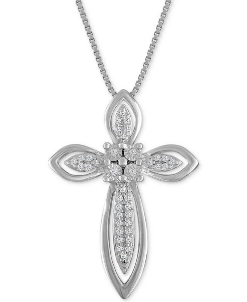 Macy's diamond Fancy Cross Pendant Necklace (1/10 ct. t.w.) in Sterling Silver